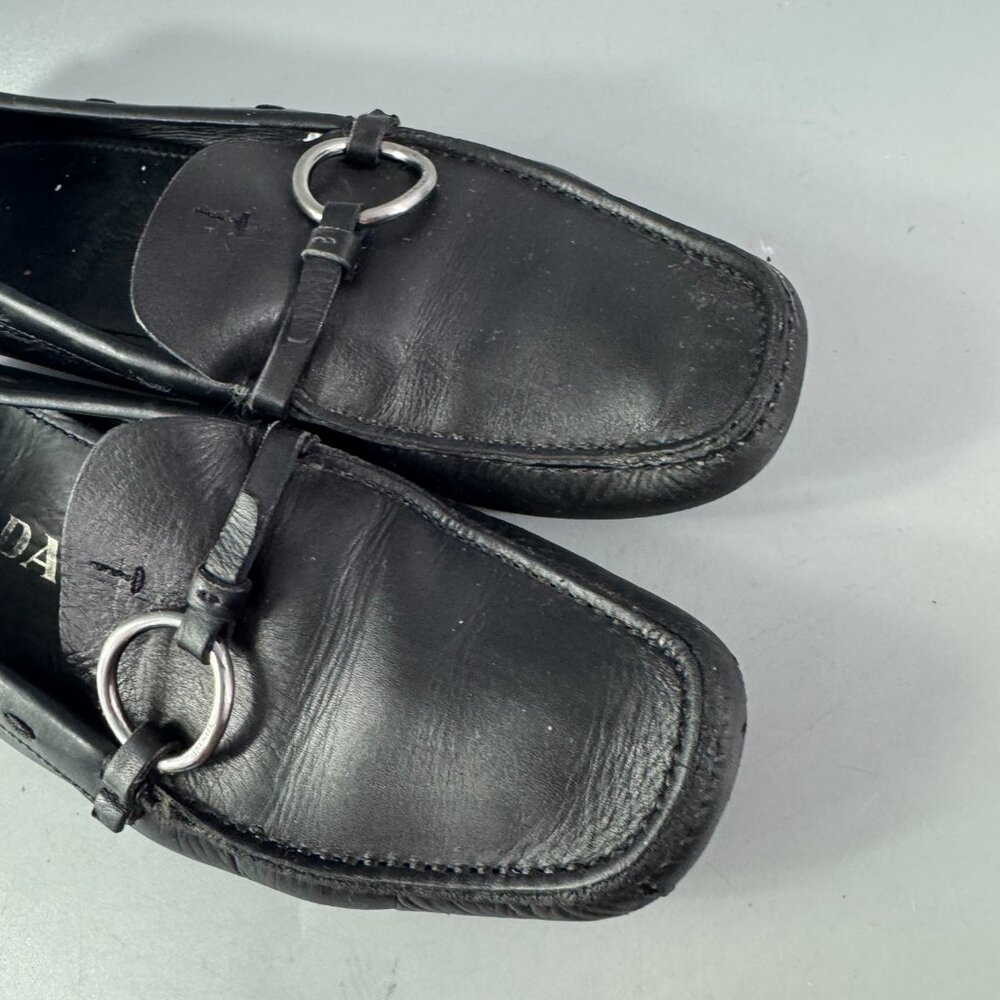 Prada Black Leather Horsebit Driving Loafers - Picture 11 of 14